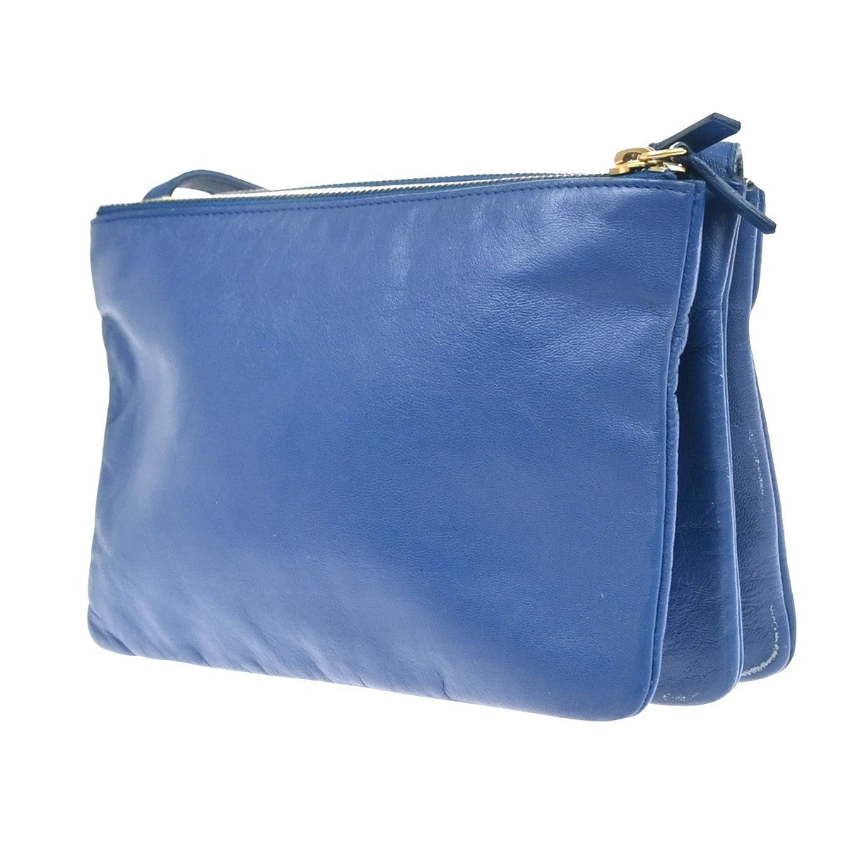 CELINE Logo Trio Crossbody Shoulder Bag Leather Blue Italy 87KP580