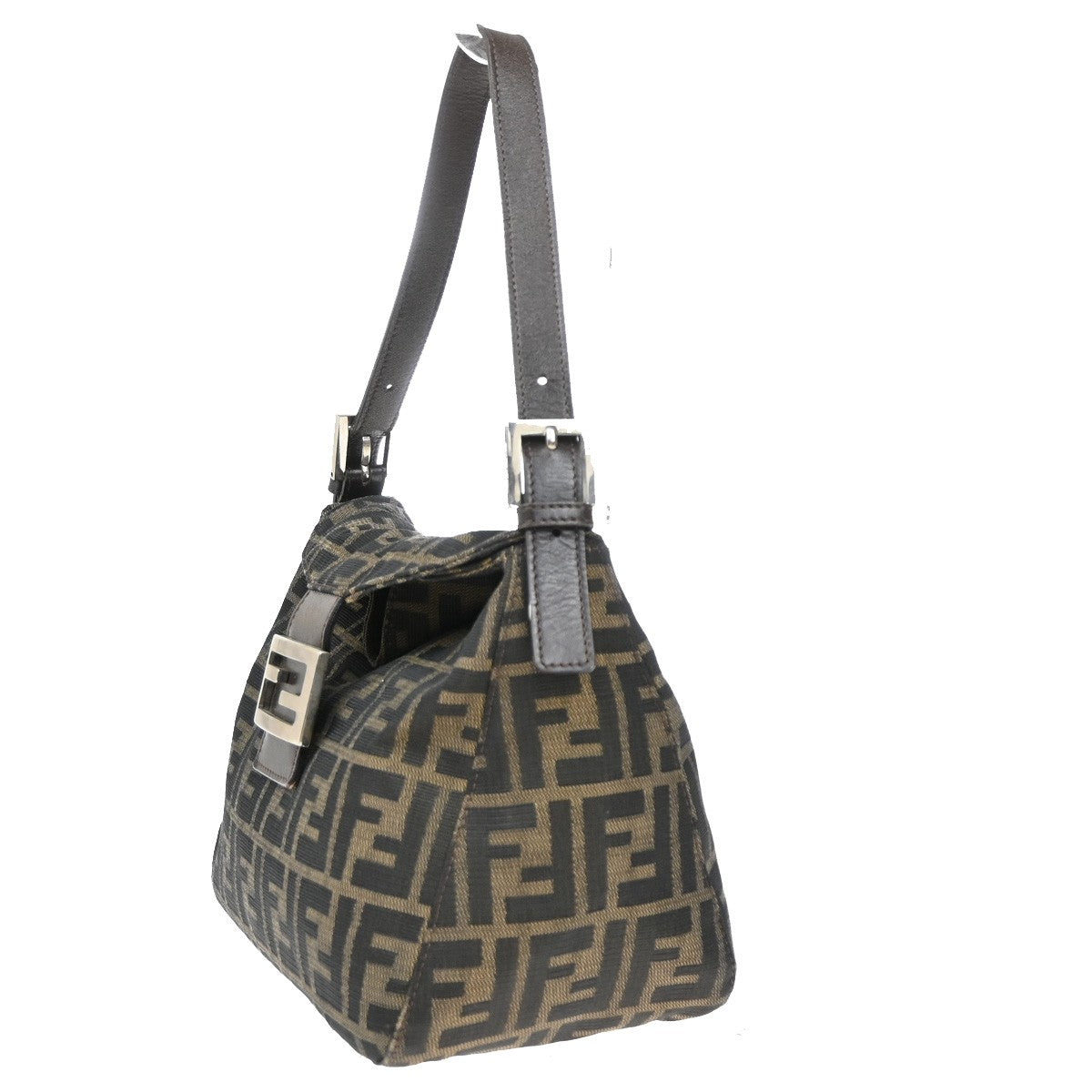 FENDI Logo Zucca Pattern Shoulder Bag Canvas Leather Brown SHW Italy 18YH756