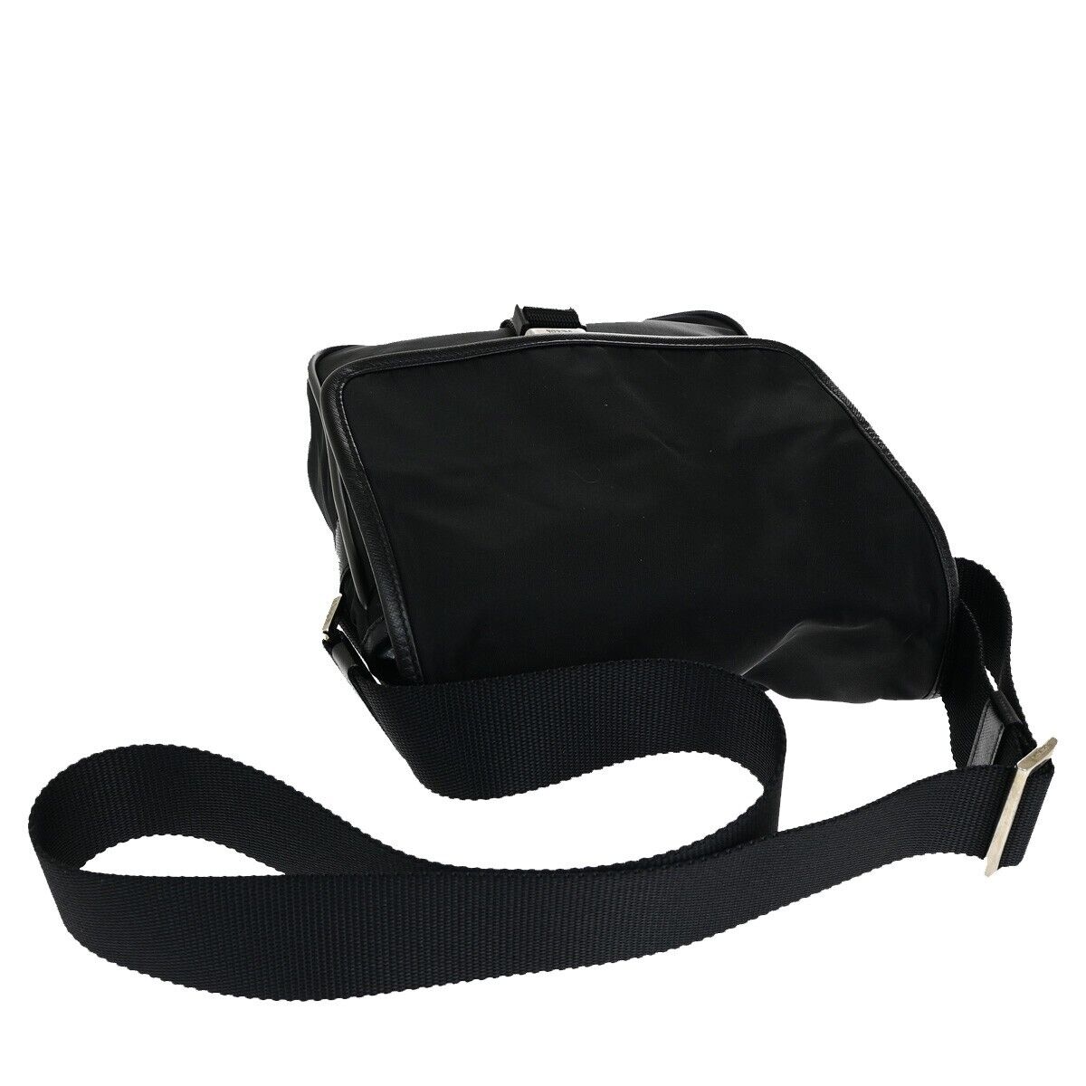 PRADA MILANO Tessuto Messenger Shoulder Bag Nylon Leather Black Silver 87EB675