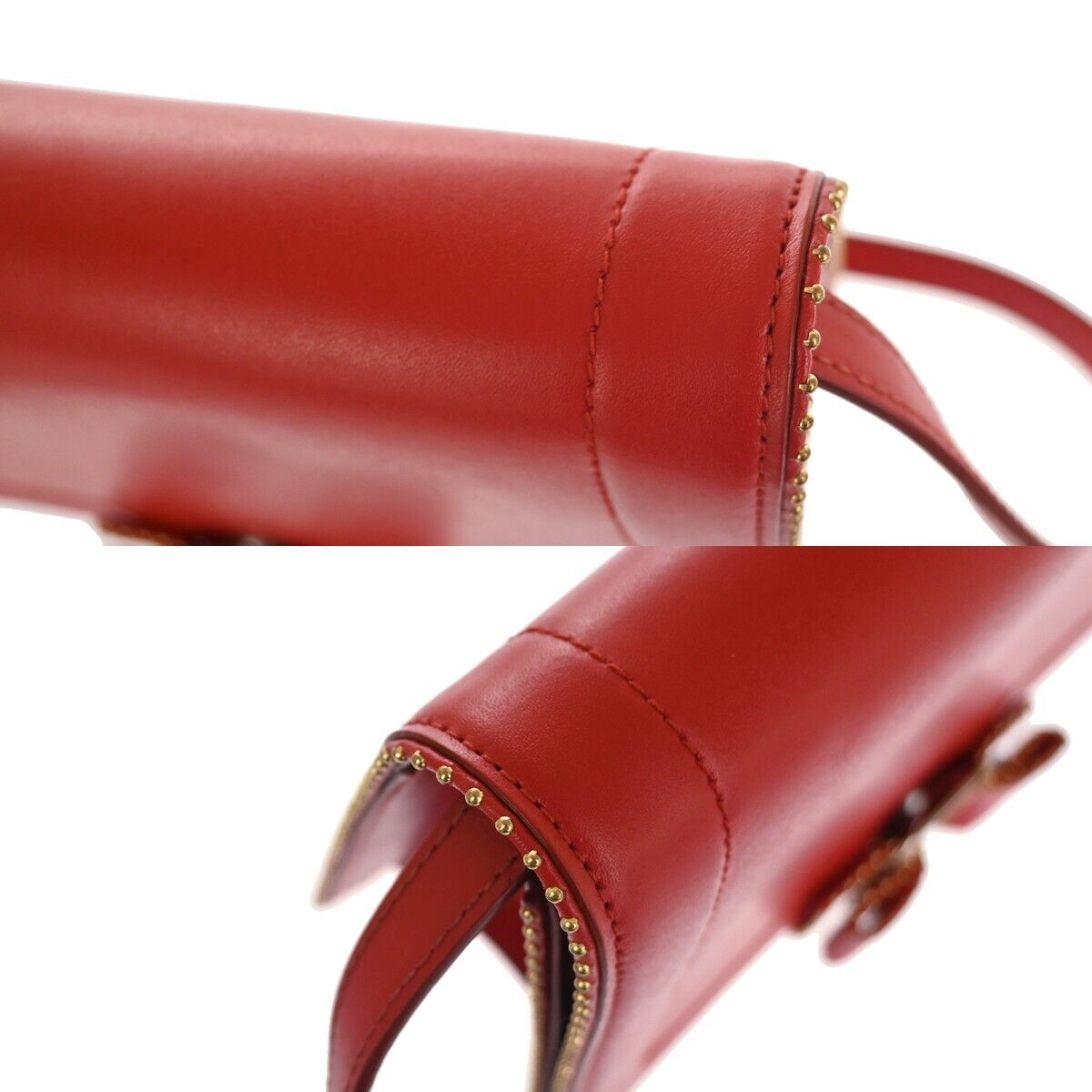 SALVATORE FERRAGAMO Vara Studs 2Way Shoulder Clutch Hand Bag Leather Red 88YD333