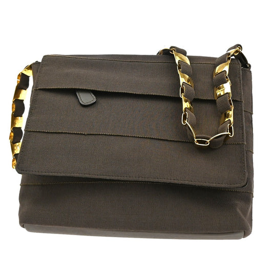 SALVATORE FERRAGAMO Vara Shoulder Bag Canvas Leather Brown GHW Italy 61ZA012