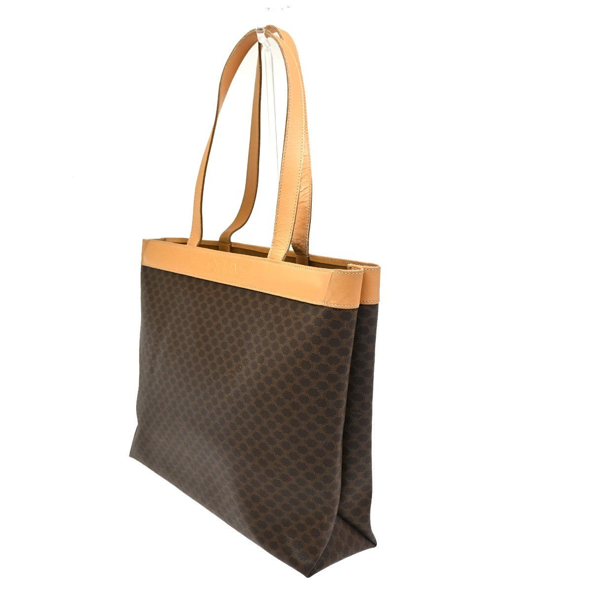CELINE Logo Macadam Pattern Shoulder Tote Bag PVC Leather Brown GHW 31KC466