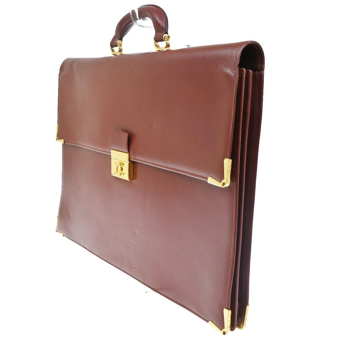 MUST DE CARTIER 2C Business Hand Bag Leather Bordeaux Red GHW Italy 31TA706