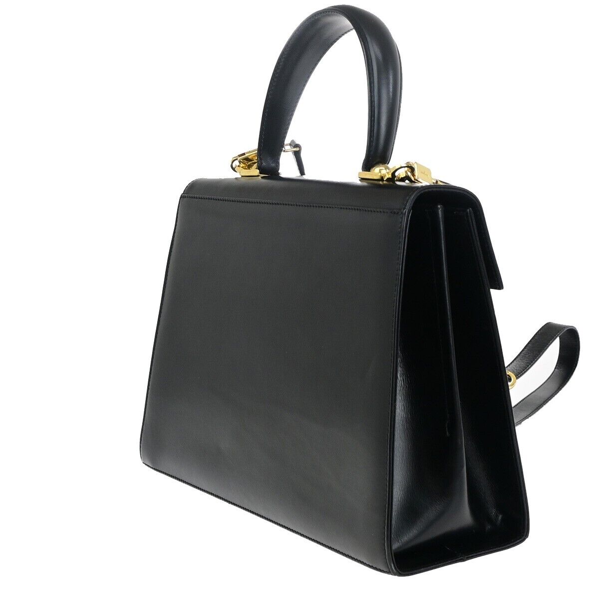 SALVATORE FERRAGAMO 2Way Gancini Shoulder Hand Bag Leather Black Gold 87EC640