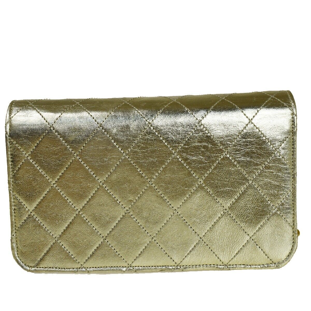 CHANEL CC Logo Mini Matelasse Full Flap Chain Shoulder Bag Leather Gold 652RC501