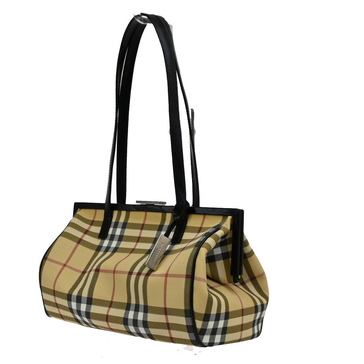 BURBERRY Logo Nova Check Shoulder Bag PVC Leather Beige Black 38DA064