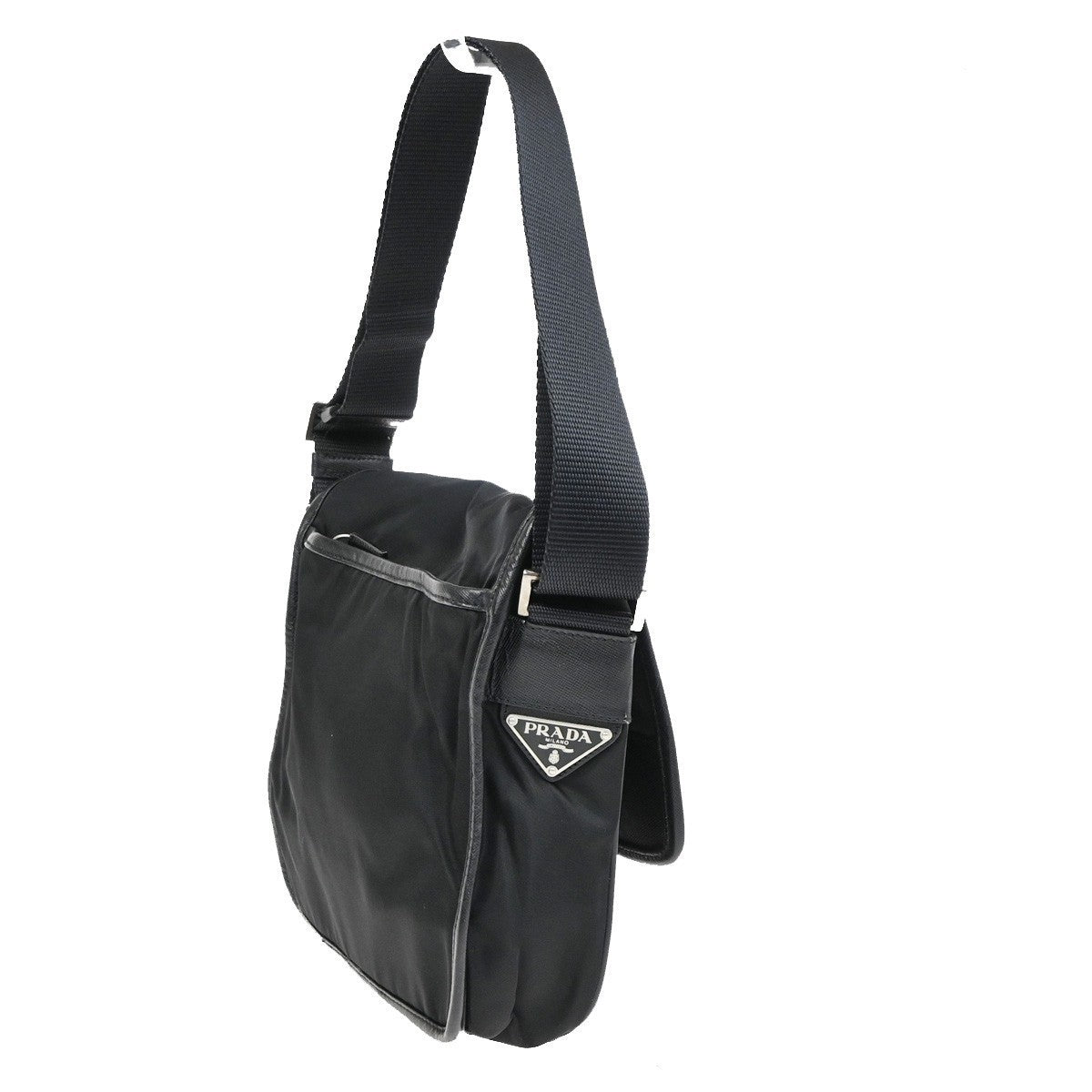 PRADA MILANO Logo Tessuto Shoulder Bag Nylon Leather Black SHW Italy 38KC611