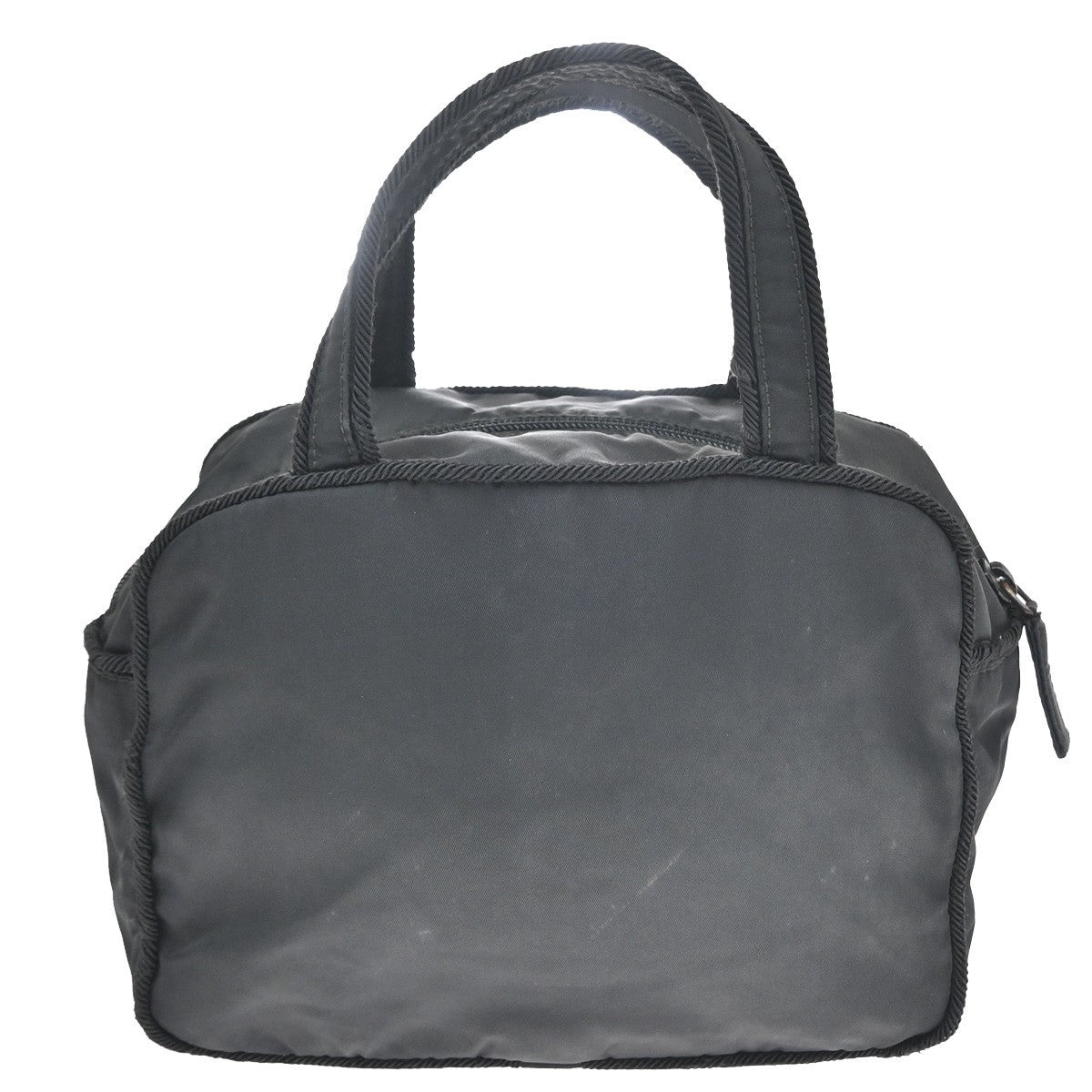PRADA Logo Beaded Hand Bag Nylon Tessuto Leather Black Italy 09CB017