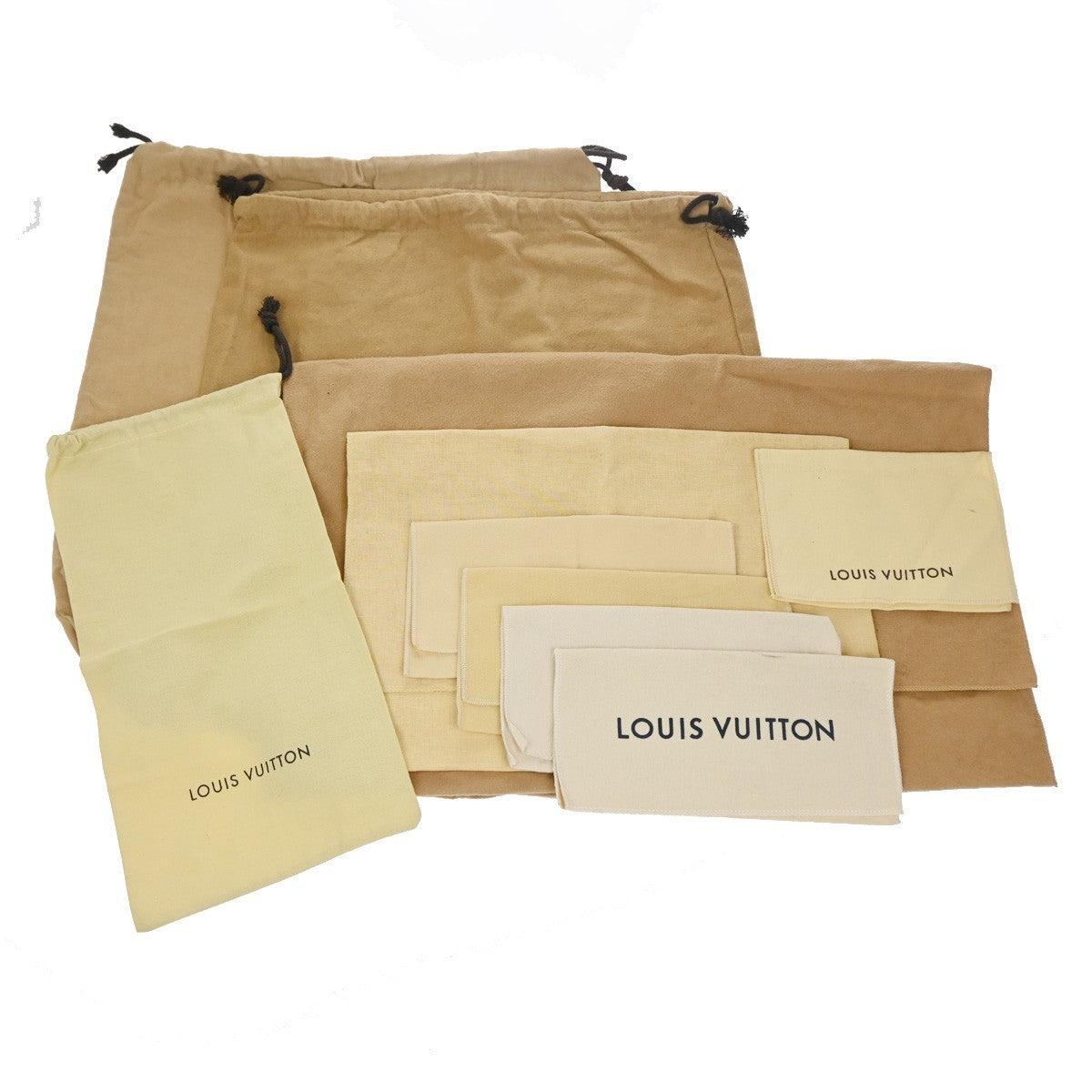 LOUIS VUITTON Logo 10 Set Drawstring Dust Bag Canvas Cotton Beige Brown 09YH867