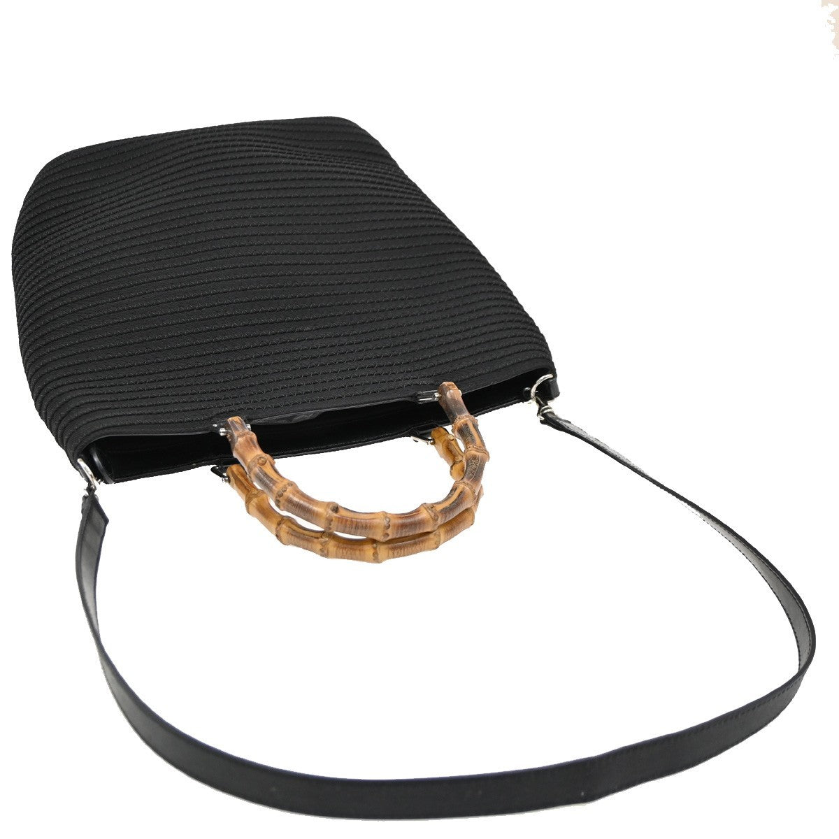 GUCCI Logo Bamboo 2Way Shoulder Hand Bag Canvas Leather Black SHW 67DA175