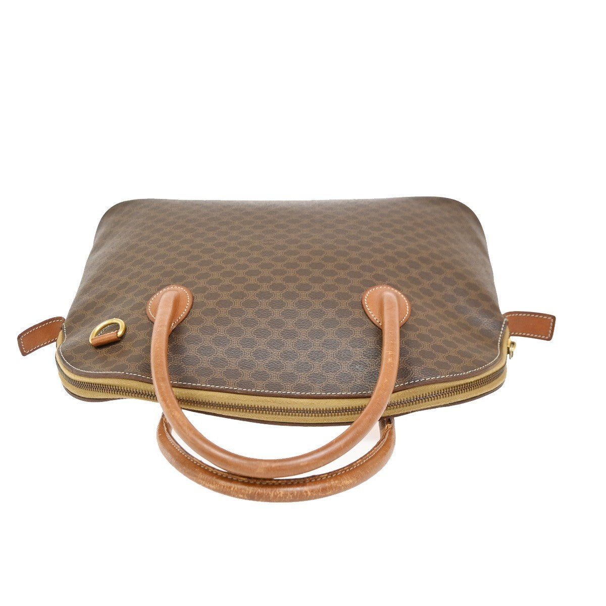 CELINE Logo Macadam Pattern Hand Bag PVC Leather Brown GHW Italy 69ZA264