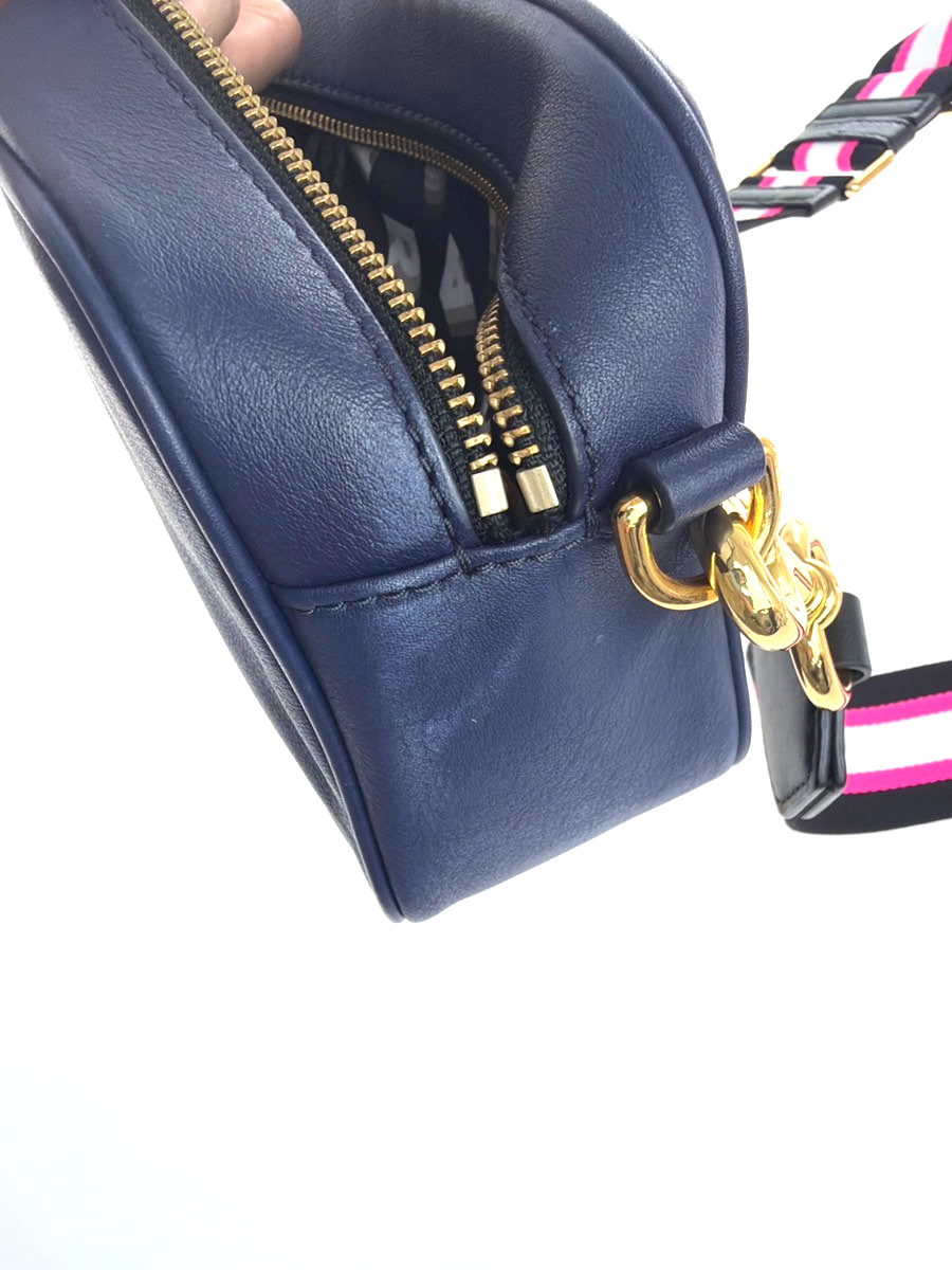 MARC JACOBS Logo The Flash Crossbody Mini Shoulder Bag Leather Blue GHW 61YH854