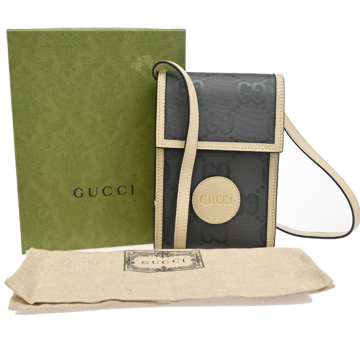 GUCCI Logo Off The Grid GG Mini Shoulder Bag Canvas Leather Beige SHW 70TA616