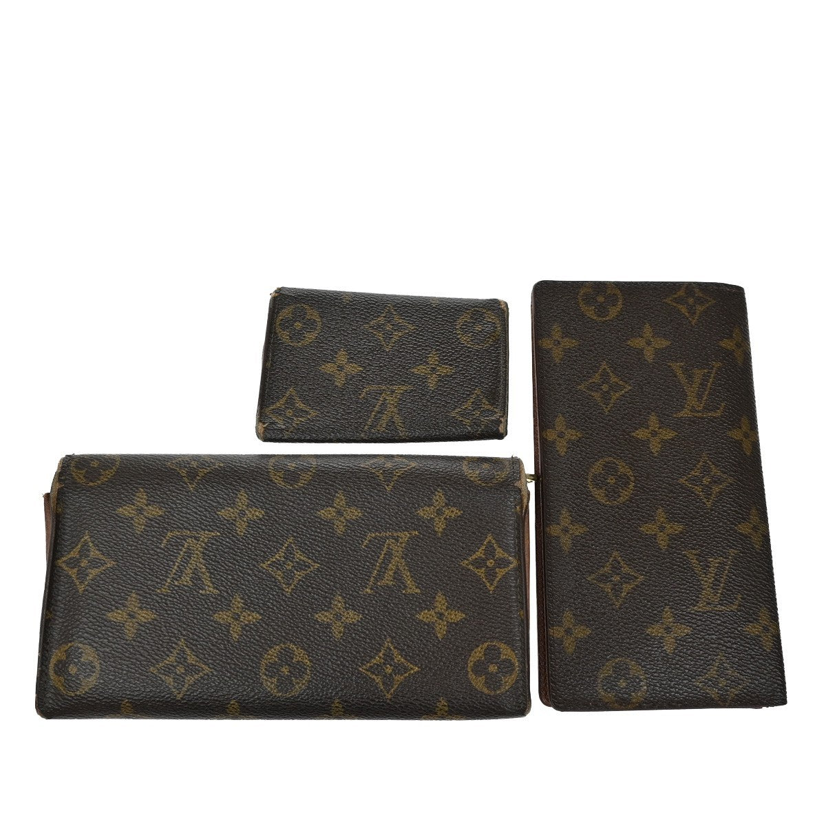 LOUIS VUITTON LV Logo 3 Set Long Wallet Key Case Monogram Leather Brown 02EF825
