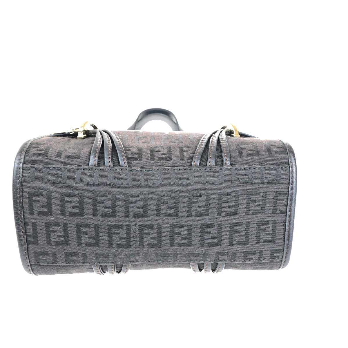 FENDI Logo Zucchino Pattern Shoulder Bag Canvas Leather Brown SHW Italy 70SJ497