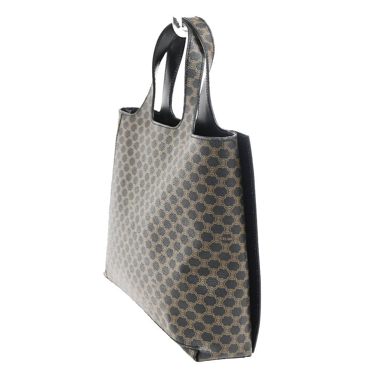 CELINE Logo Macadam Pattern Hand Bag PVC Leather Black GHW Italy 86KD118