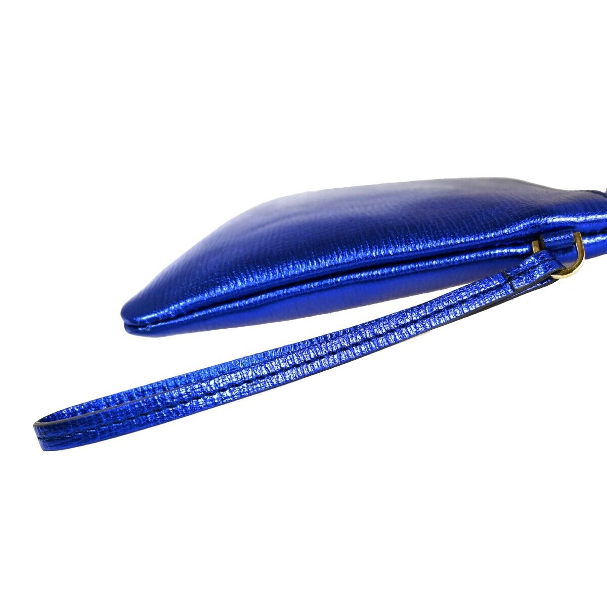 ANYA HINDMARCH Logo Smiley Wink Fringe Mini Clutch Hand Bag Leather Blue 02HB219