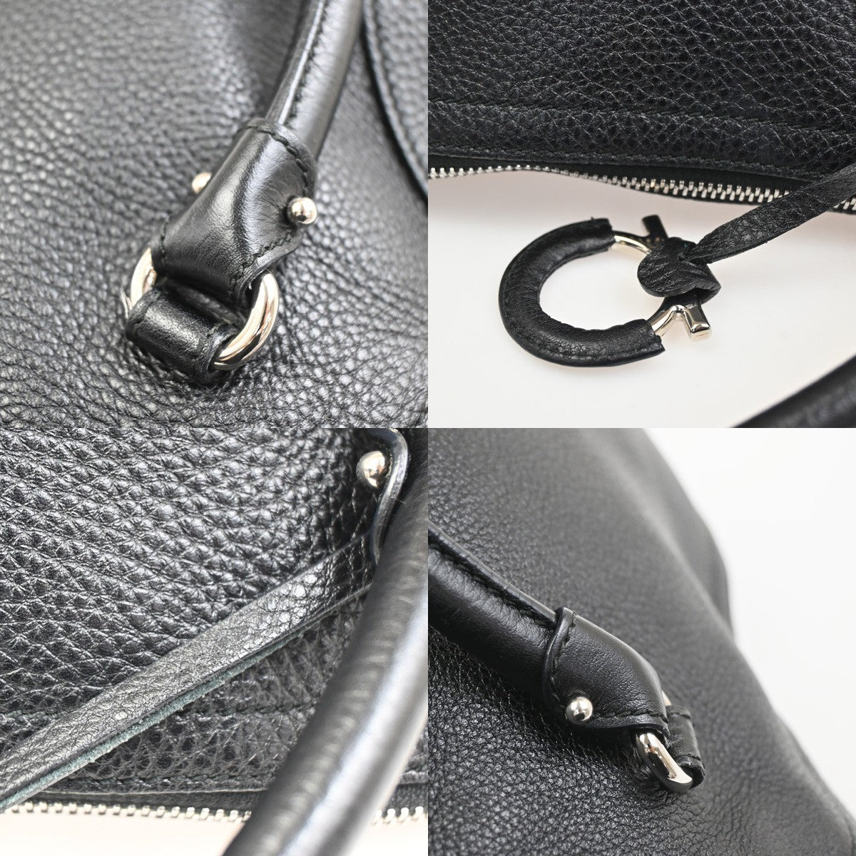 SALVATORE FERRAGAMO Gancini Tote Handbag Leather Black Italy SHW 30KC968