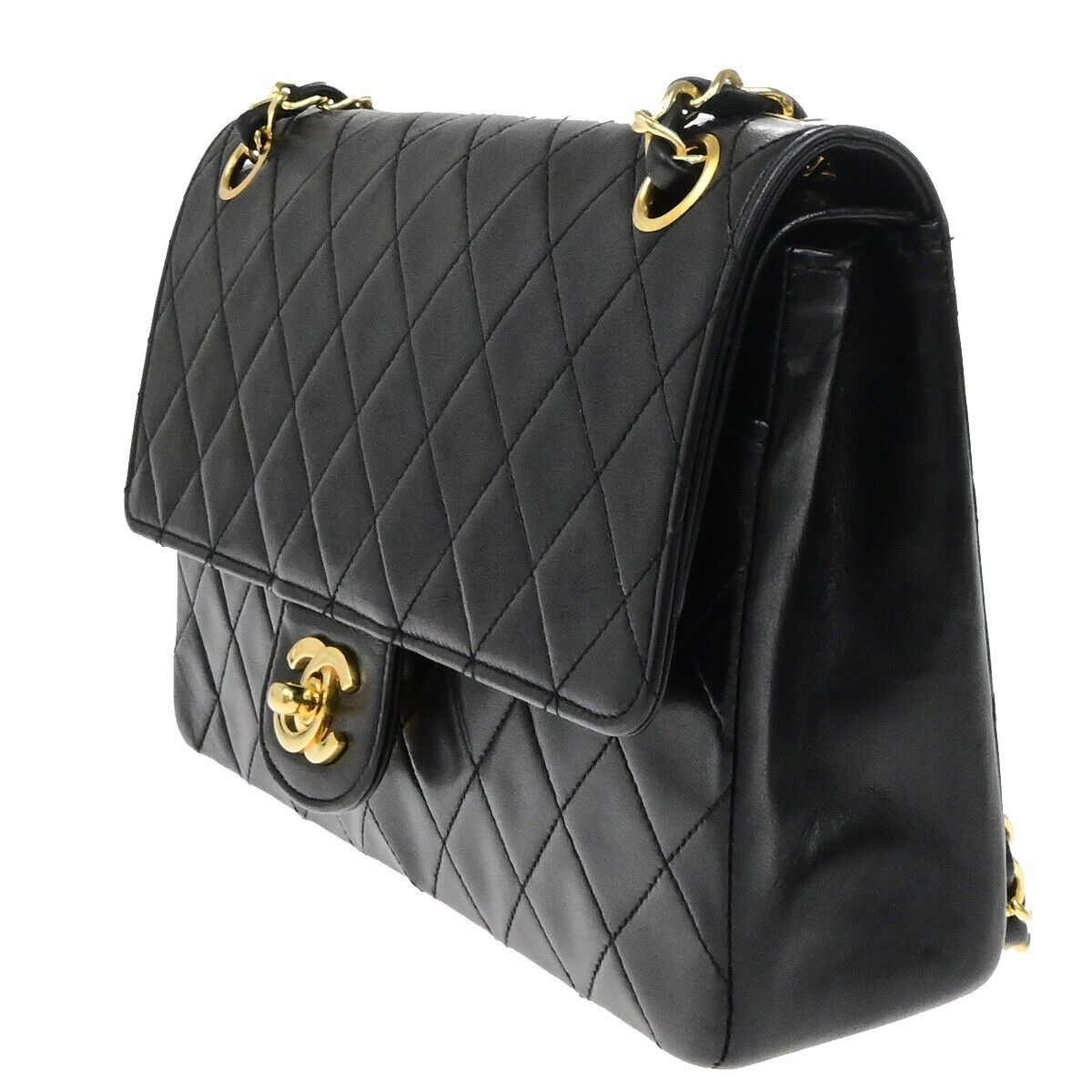 CHANEL CC Matelasse 25 Double Flap Chain Shoulder Bag Leather Black GHW 865RF209