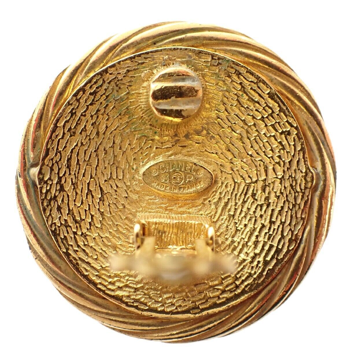 CHANEL CC Logo Round Button Earrings Clip-On 93P GHW Vintage Accessory 86EA349
