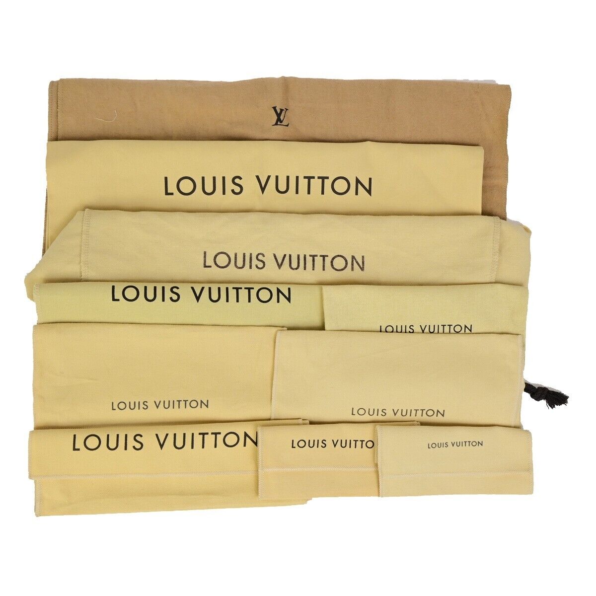 LOUIS VUITTON Logo 10 Set Dust Bag Drawstring Canvas Cotton Beige Brown 08EB554