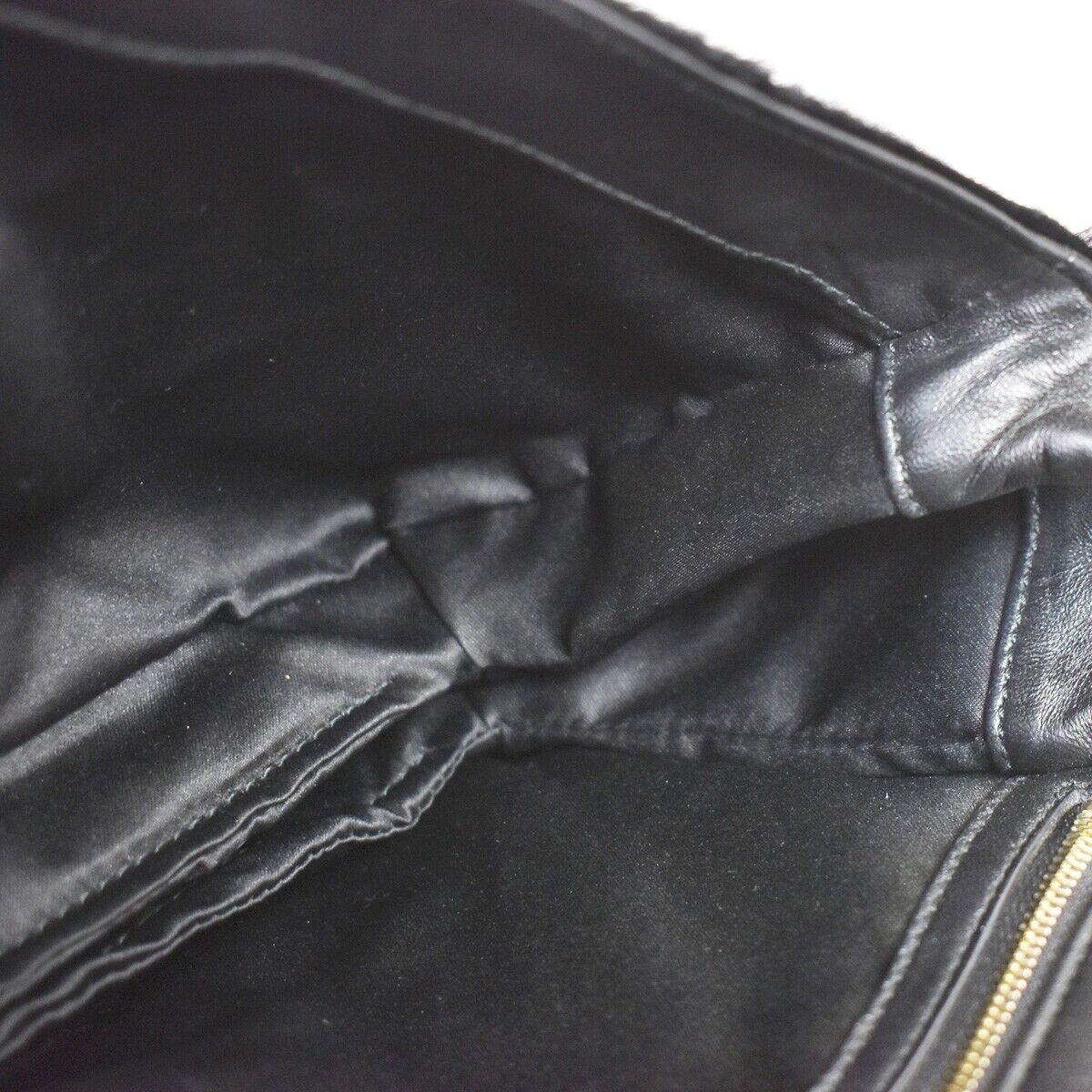 SALVATORE FERRAGAMO Vara Chain Shoulder Bag Fur Leather Black Gold Italy 67GA804