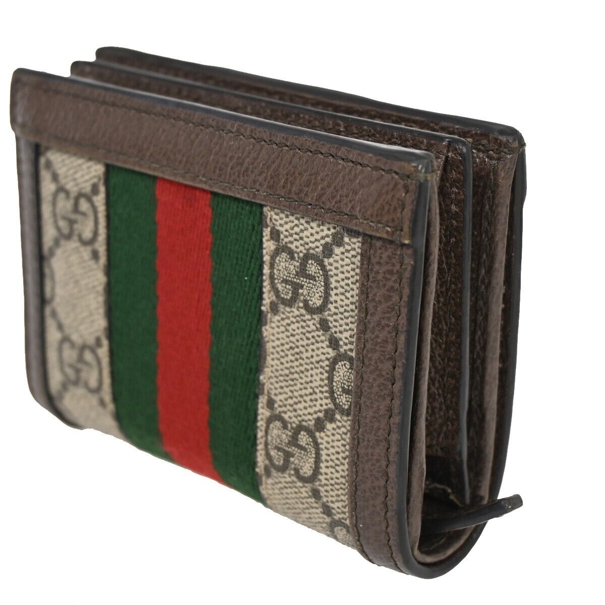 GUCCI Logo GG Ophidia Bifold Wallet Purse Supreme Leather Brown Gold 36SH364