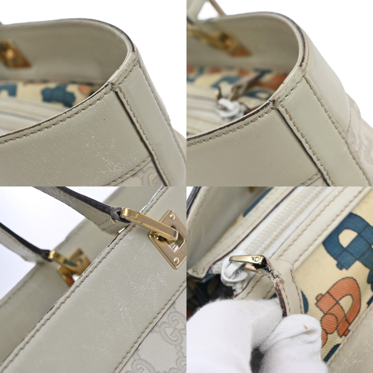 GUCCI GG Pattern Guccissima Shoulder Hand Bag Embossing Leather White 65EG400