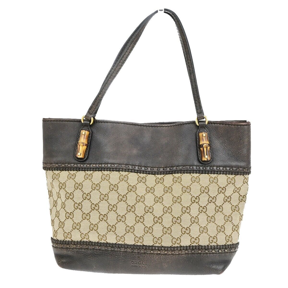 GUCCI Logo GG Laidback Crafty Shoulder Tote Bag Canvas Leather Brown 35FB230