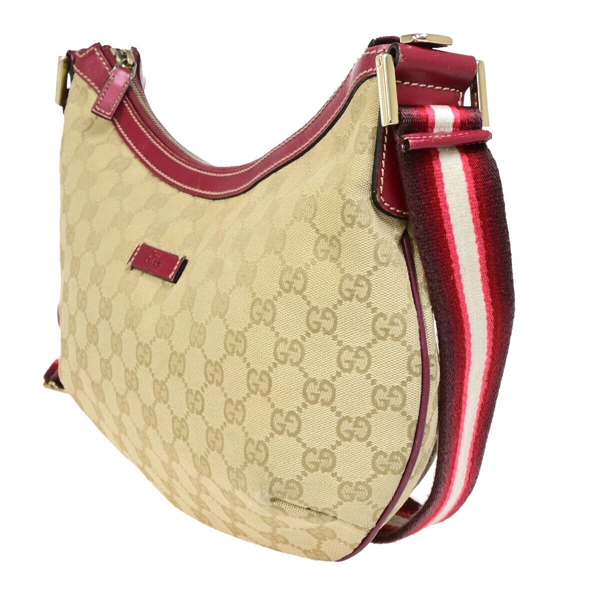 GUCCI Logo GG Pattern Shoulder Bag Canvas Leather Brown Red Italy 76EB787