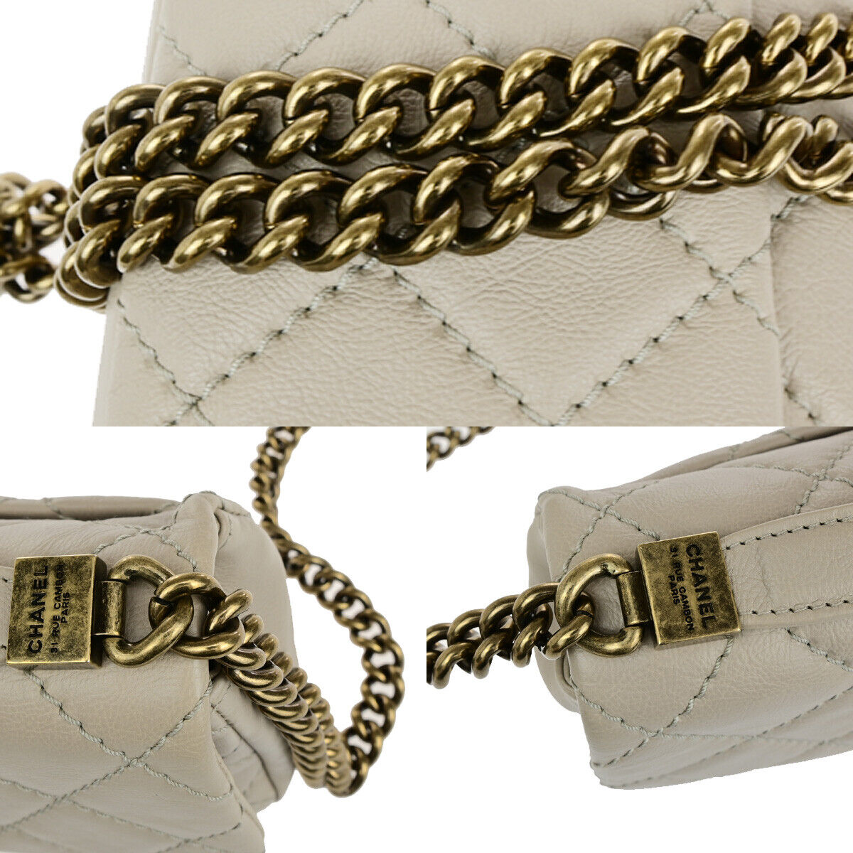 CHANEL CC Matelasse 25 2Way Chain Shoulder Hand Bag Leather Beige GHW 805RJ967