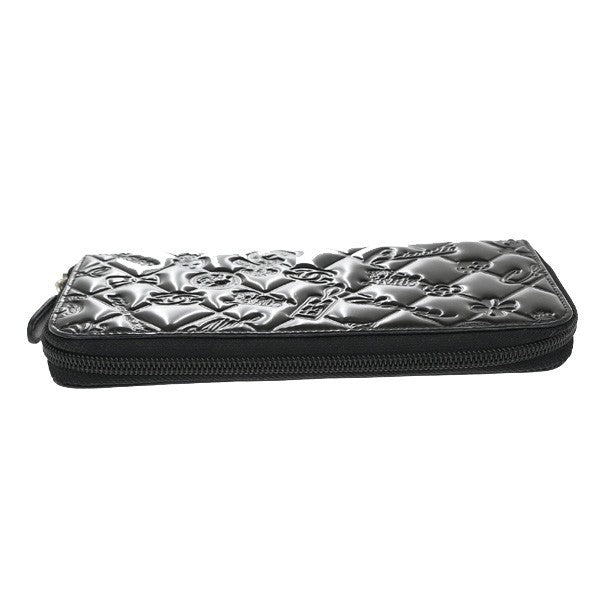 CHANEL CC Icon Matelasse Zipper Around Long Wallet Patent Leather Black 86RF619