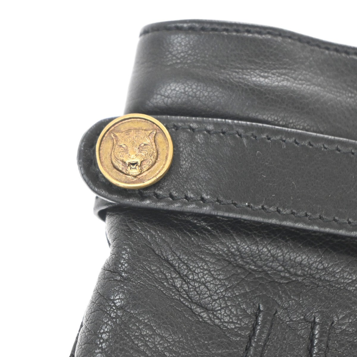 GUCCI Logo Tiger Head Gloves Size 8/S Lambskin Leather Black GHW Italy 04YJ103