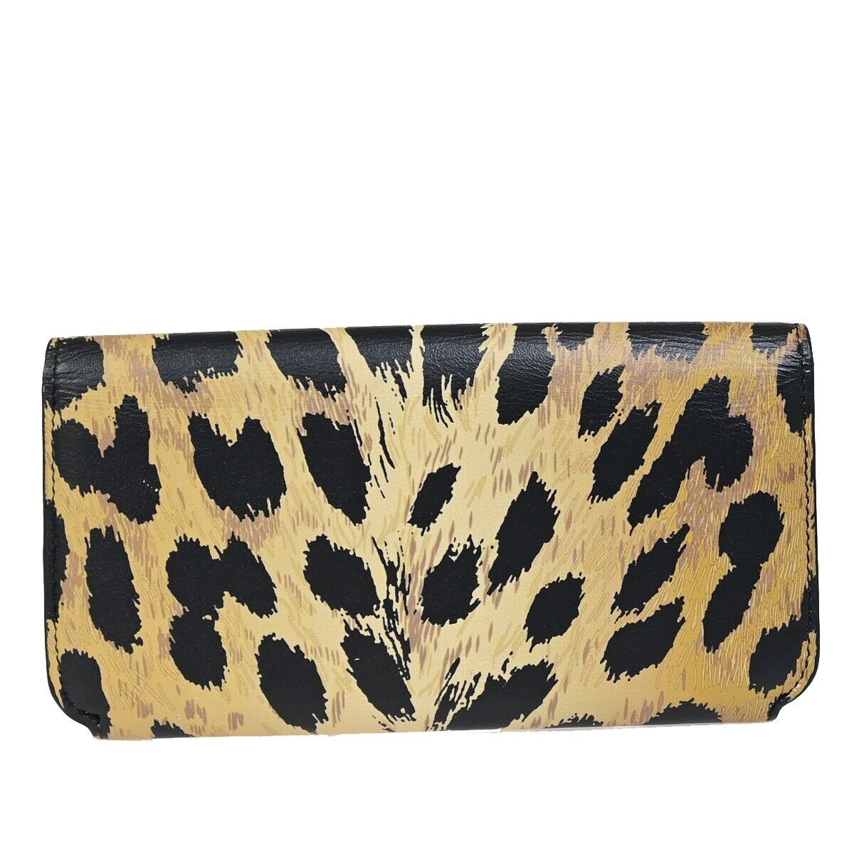 BALENCIAGA Logo Leopard Bifold Long Wallet Leather Brown Italy 36KA407