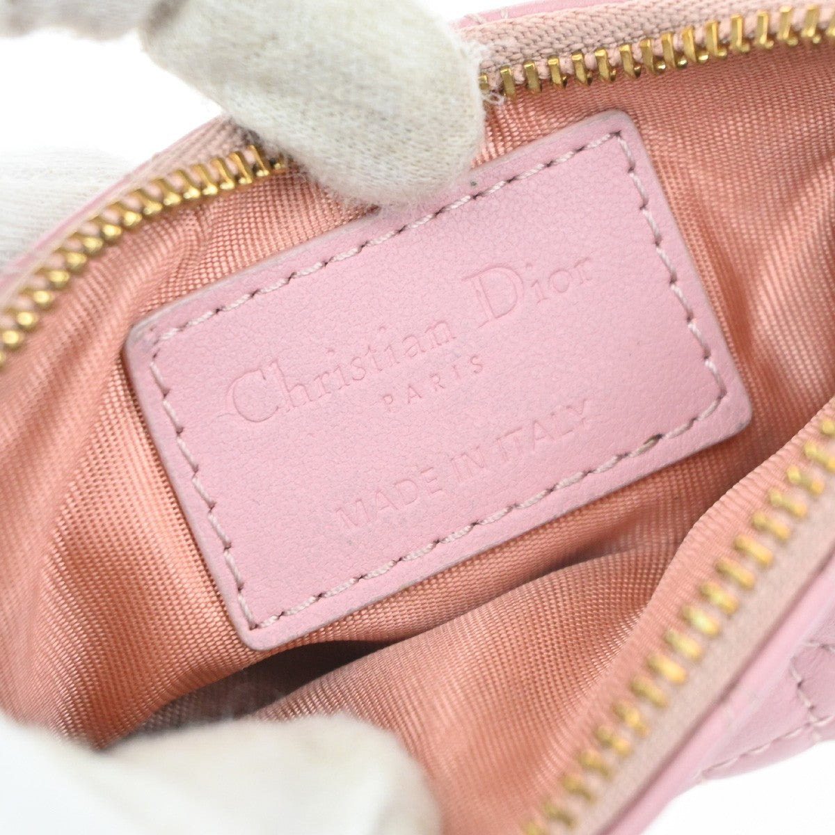 CHRISTIAN DIOR Logo Lady Cannage Coin Case Wallet Leather Pink GHW Italy 68MA622