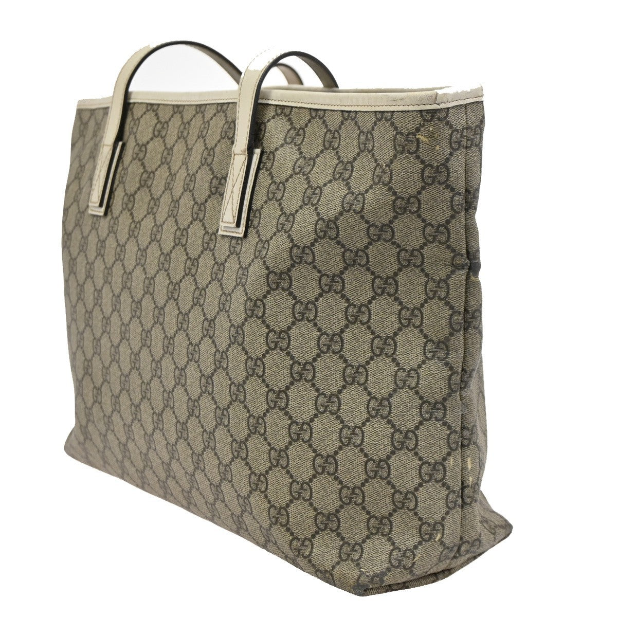 GUCCI Logo GG Pattern Shoulder Tote Bag Supreme Leather Beige Italy 61KB904