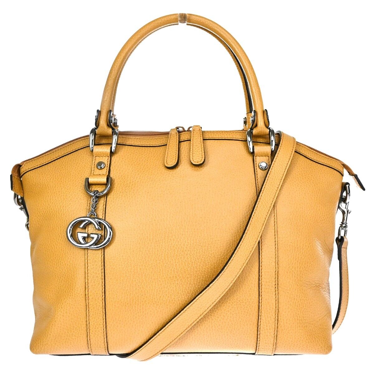 GUCCI GG Interlocking Charm 2Way Shoulder Hand Bag Leather Beige Silver 84ED479