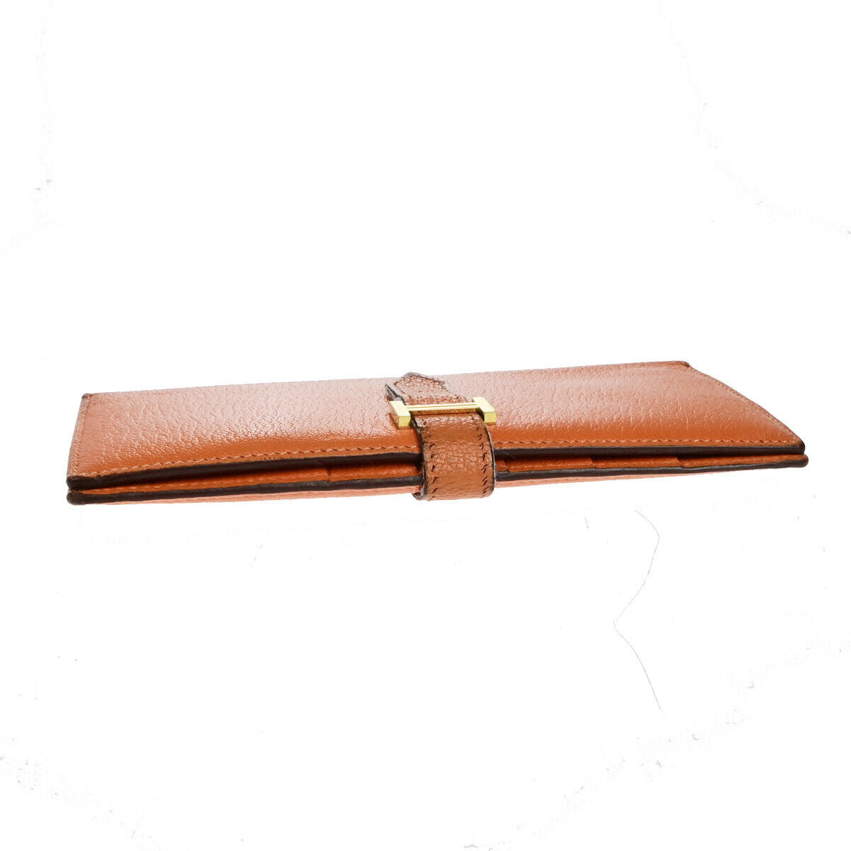 HERMES Bearn Long Bifold Wallet Chevre Mysore Goatskin Leather Orange 69YG766