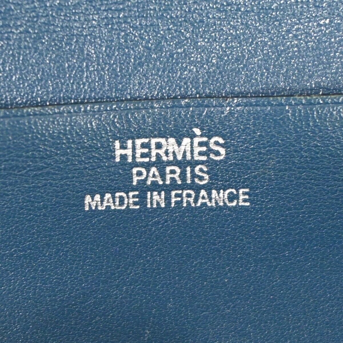 HERMES H Logo Bearn Long Trifold Wallet Purse ▢H Box Calf Leather Blue 82HB258