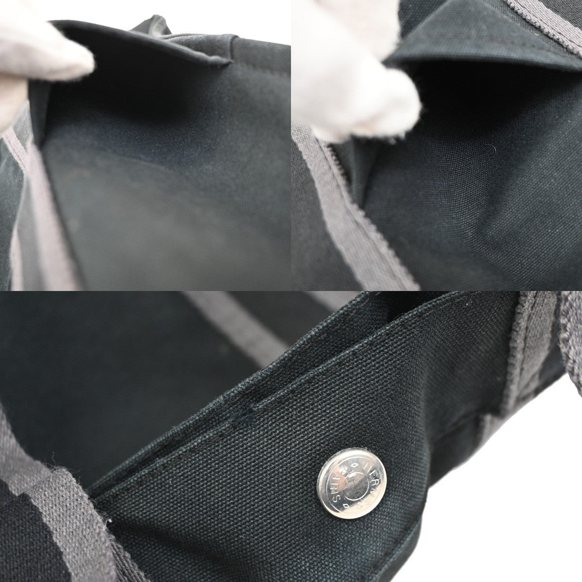 HERMES Logo Fourre Tout MM Hand Tote Bag Cotton Black SHW France 07KD184
