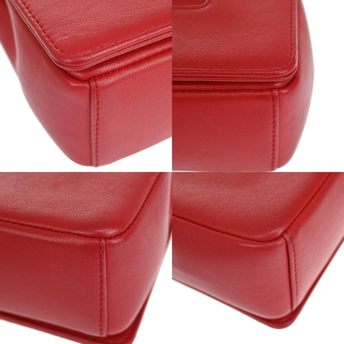 CHANEL CC Logo V Stitch Double Flap Chain Shoulder Bag Leather Red GHW 804RJ284