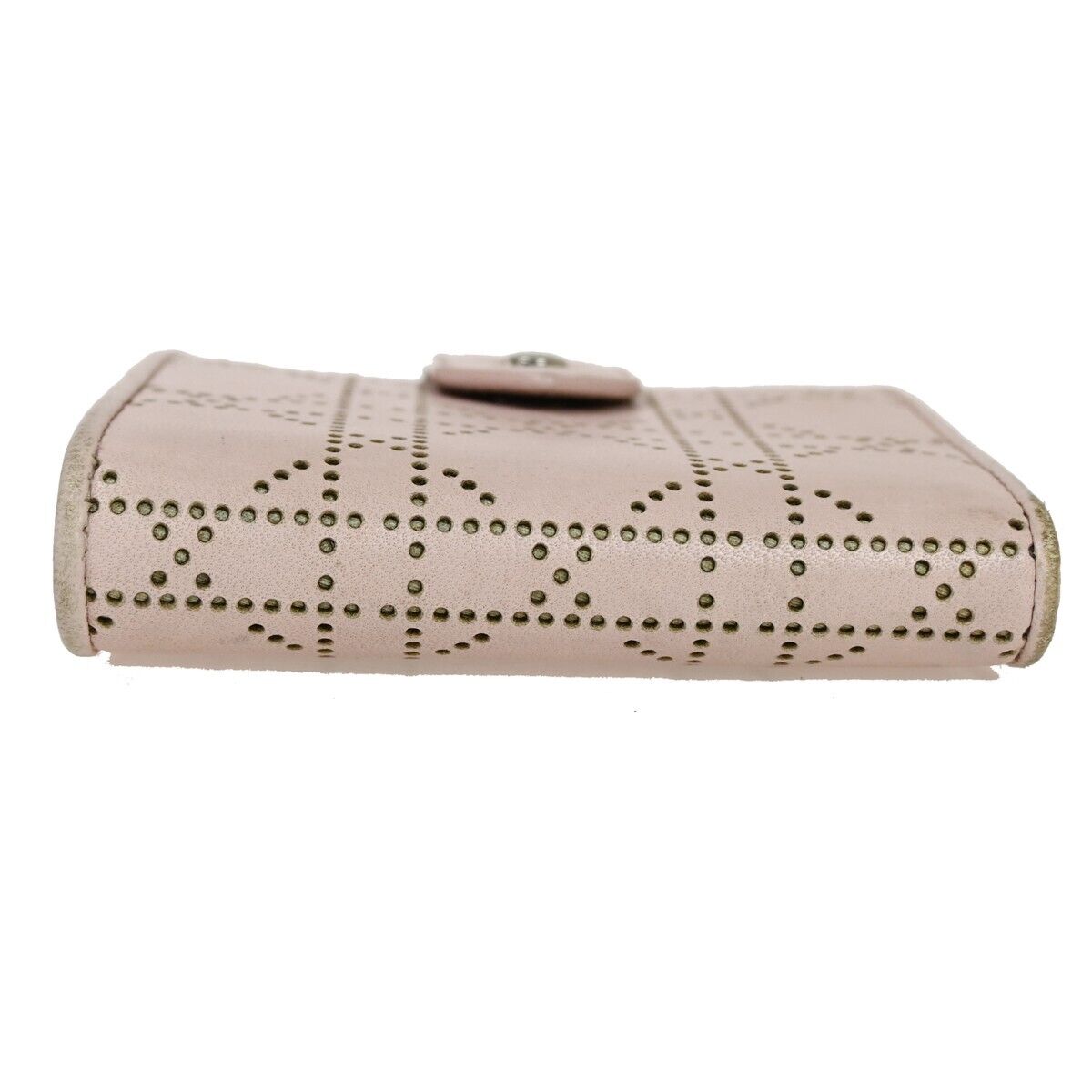 Christian Dior Cannage Bifold Wallet Purse Leather Pink Sliver Italy 07FA106