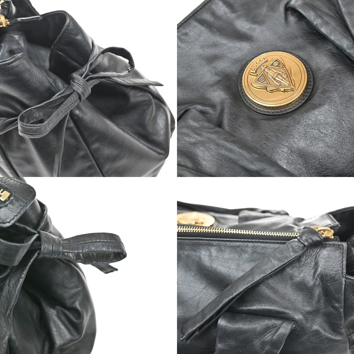 GUCCI Logo Hysteria Large Shoulder Hand Bag Leather Black GHW Italy 70YJ141