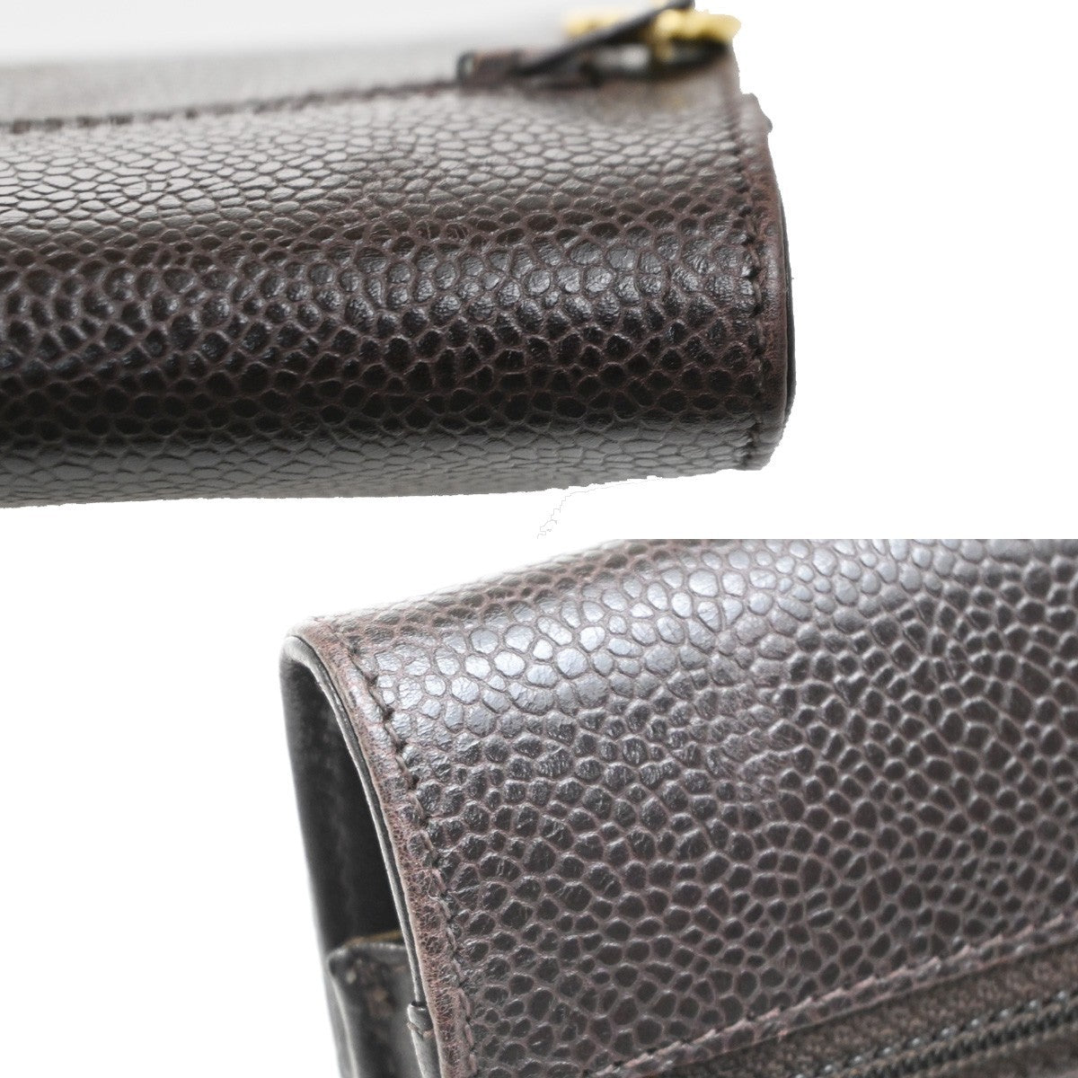 CHANEL CC Logo Chain Wallet Grained Calfskin leather Brown Italy VTG 332RL962
