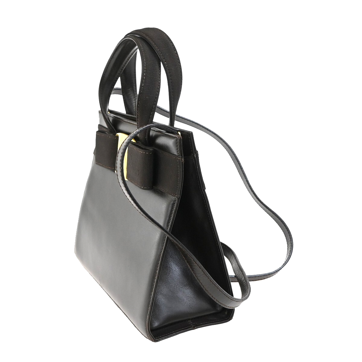 SALVATORE FERRAGAMO Logo Vara 2Way Shoulder Hand Bag Leather Brown Italy 65FB826
