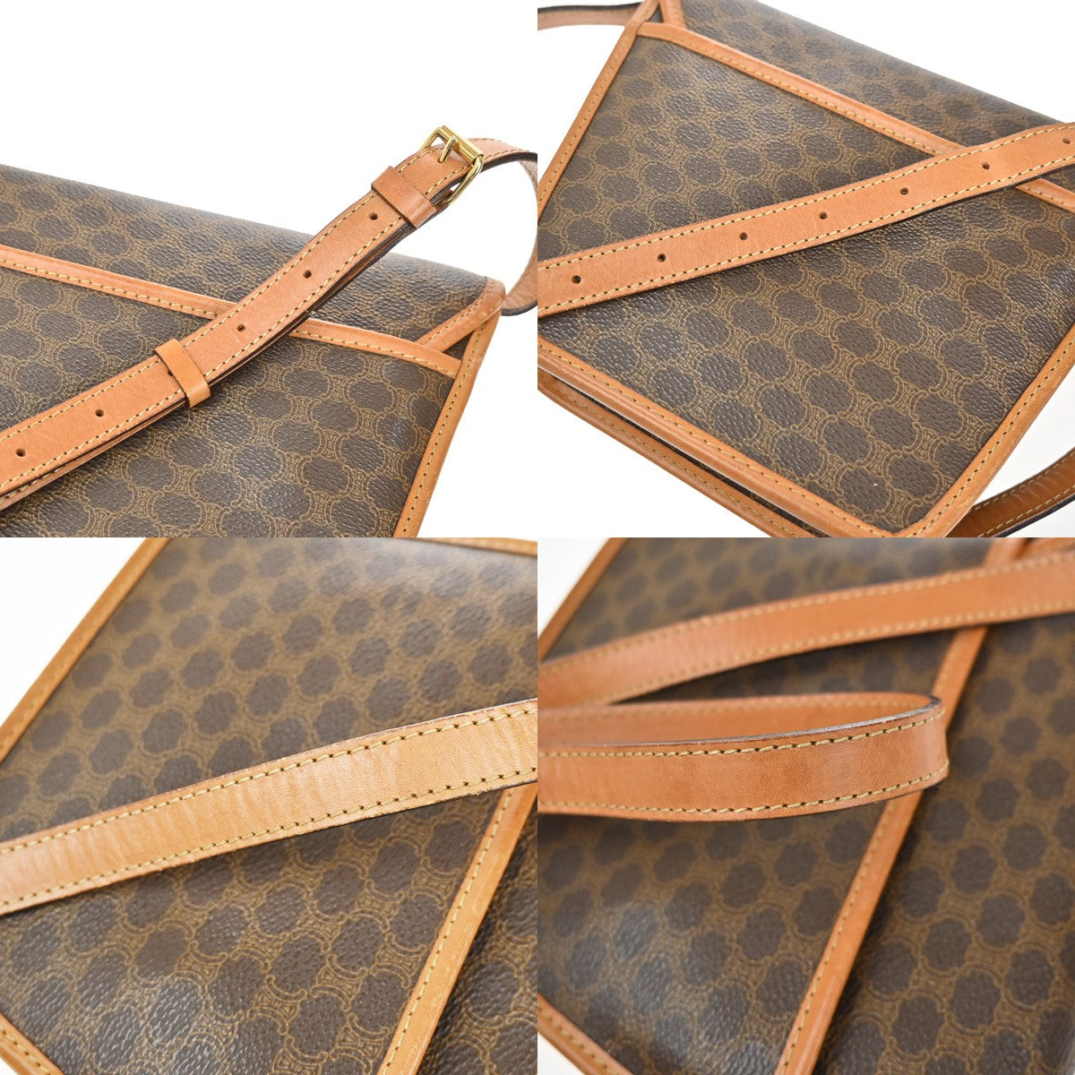 CELINE Logo Macadam Pattern Shoulder Bag PVC Leather Brown GHW Italy 36YH758