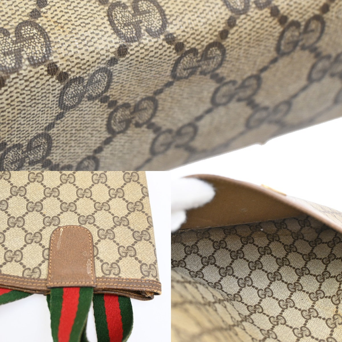 GUCCI GG Pattern Sherry Shoulder Tote Bag PVC Leather Brown GHW Italy 68DA144