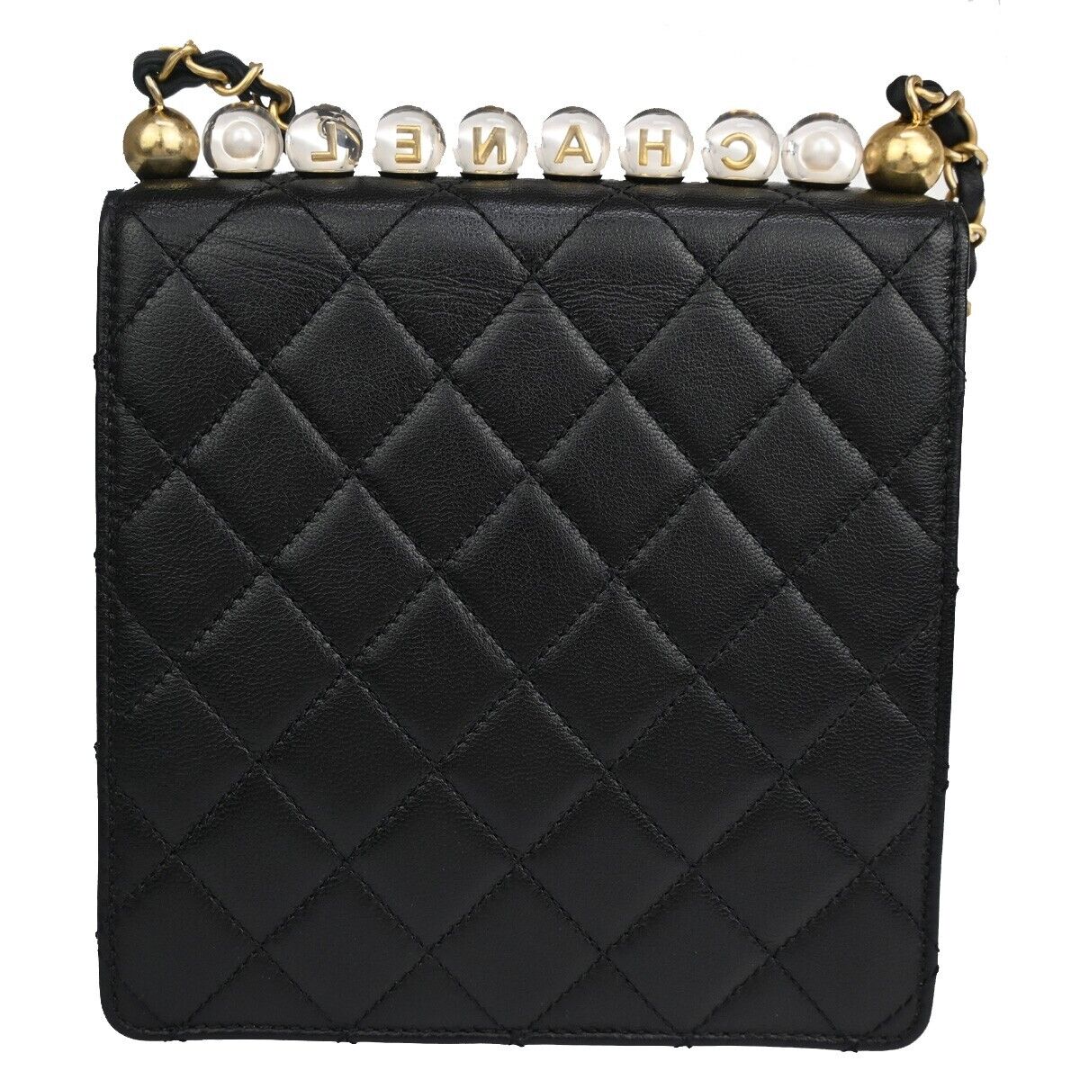 CHANEL CC Mini Matelasse Imitation Pearl Chain Shoulder Bag Leather BK 870RJ441
