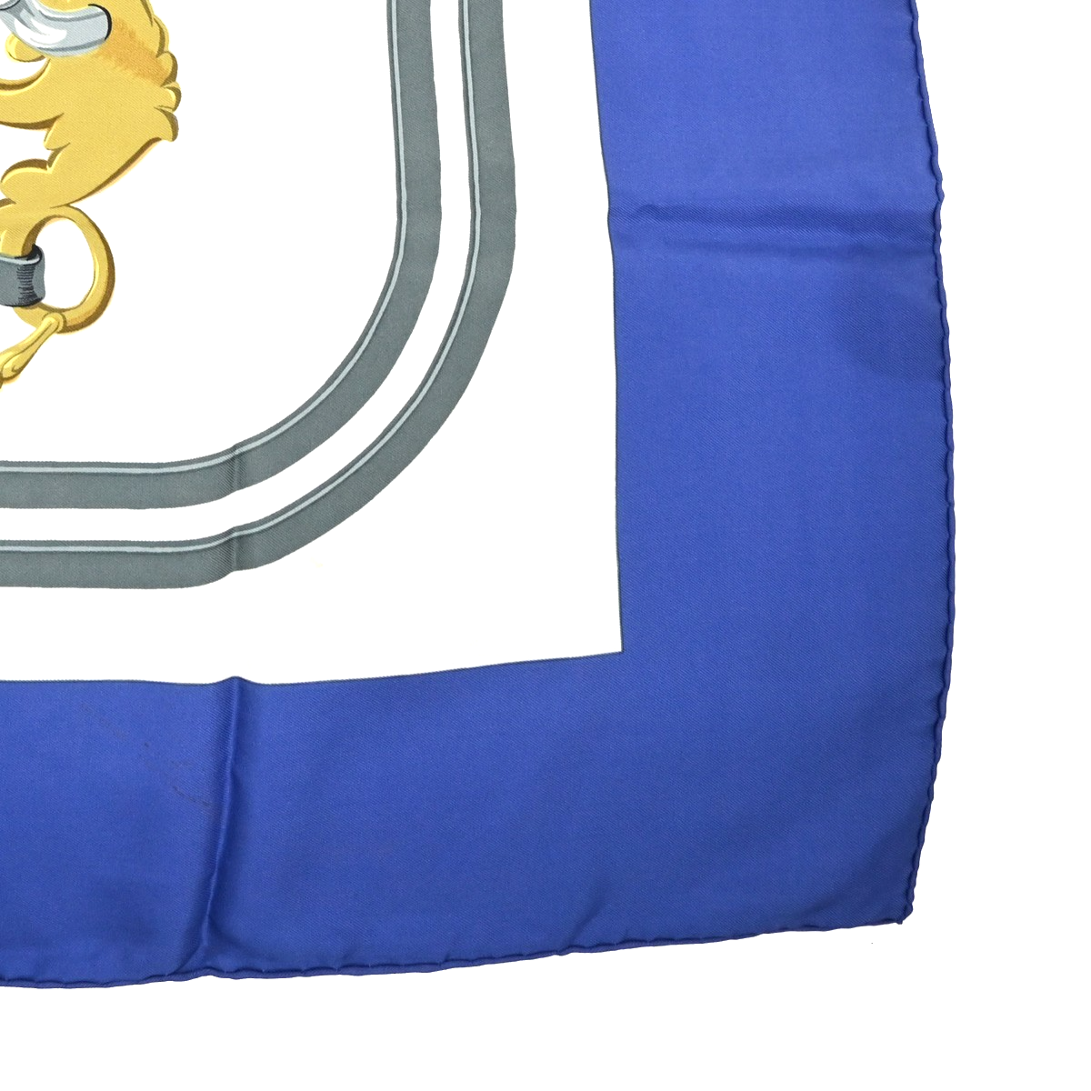 HERMES Logo Carre Scarf 90  " BRIDES de GALA " 100% Silk Blue France 63YJ113