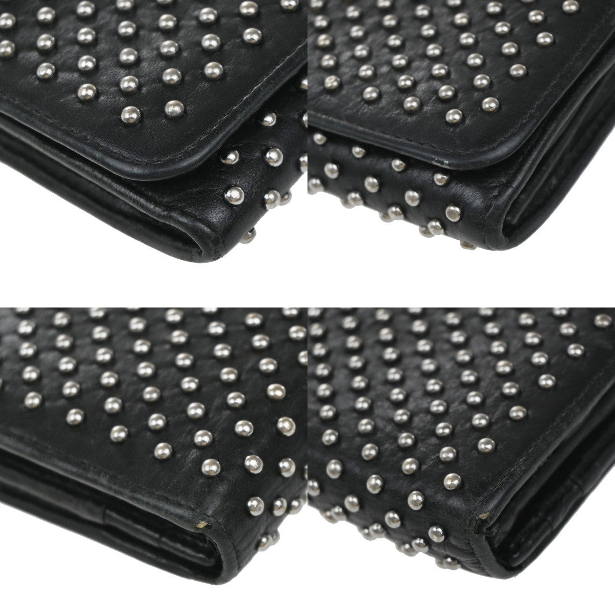 PRADA Studded Long Bifold Wallet Leather Black Silver Italy 02EG269